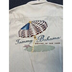 #A070 Tommy Bahama Mens Medium 100% Silk Camp Shirt United in the Sand Embroider
